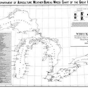 1891 Seekarte Karte der Schiffswracks in der Region der Großen Seen