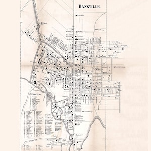 1858 Town Map of Dansville Livingston County New York