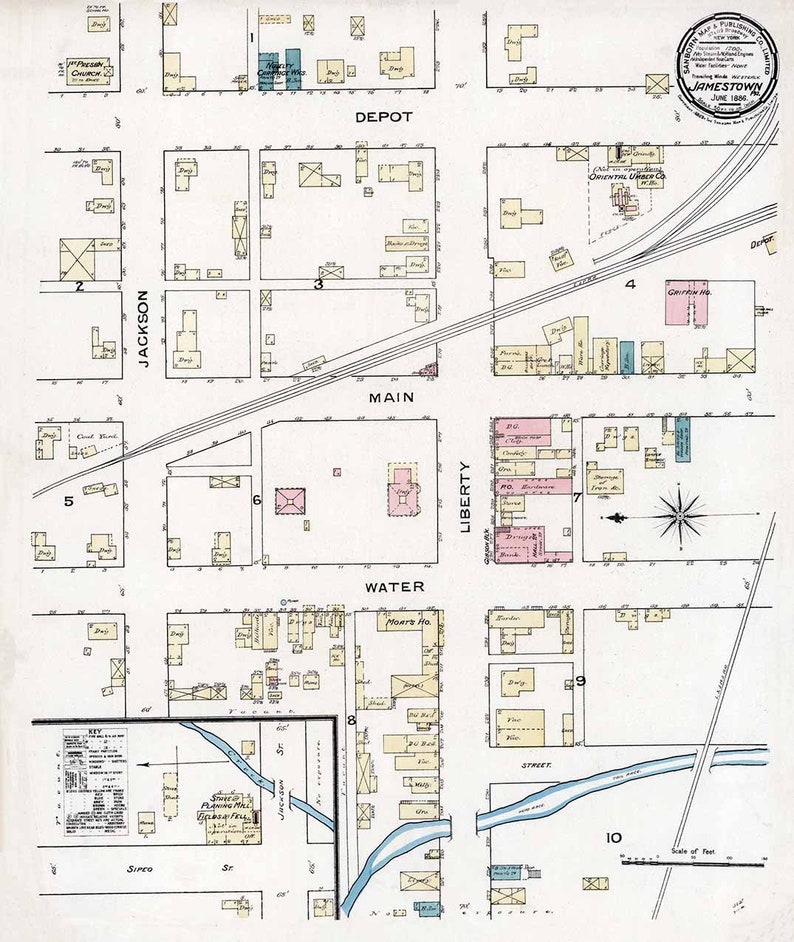 1886 Town Map of Jamestown Mercer County Pennsylvania Etsy UK