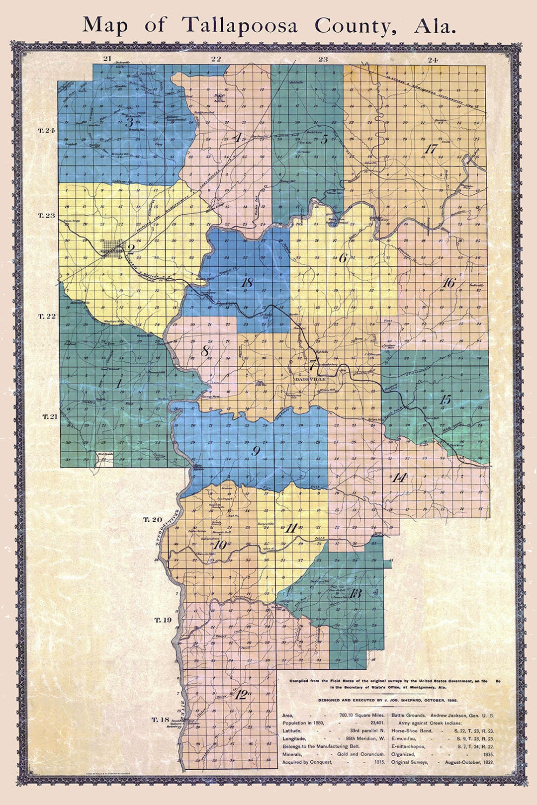 1885 Map of Tallapoosa County Alabama Etsy