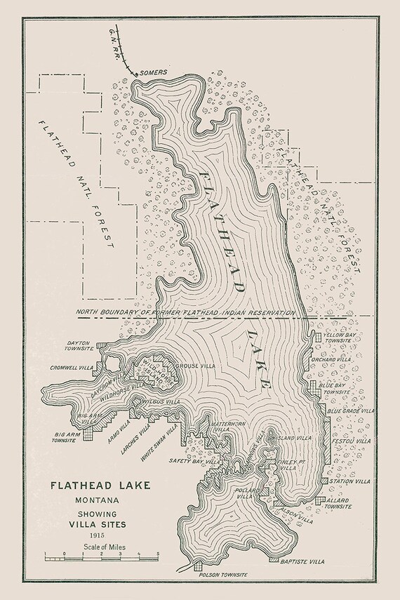 1915 Map of Flathead Lake Montana | Etsy