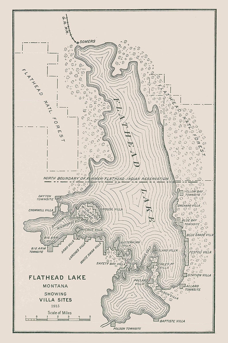 1915 Map of Flathead Lake Montana Etsy