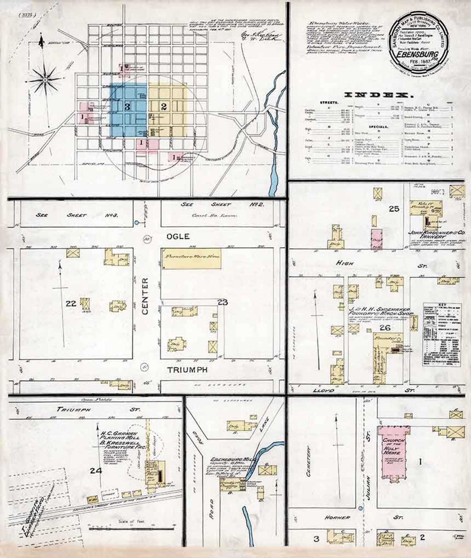 1887 Town Map of Ebensburg Cambria County Pennsylvania Etsy