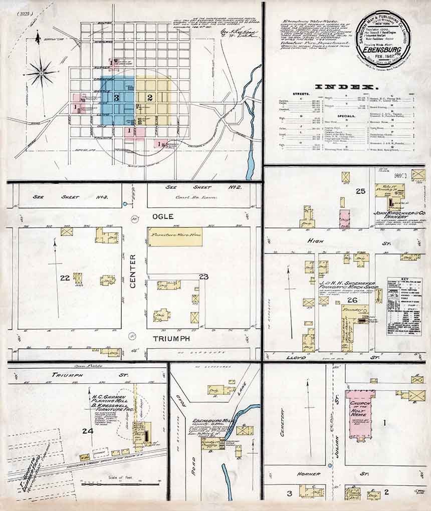 1887 Town Map of Ebensburg Cambria County Pennsylvania Etsy