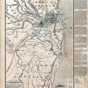 1863-Karte der Hafen von Charleston South Carolina Landbesitzer Namen