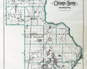 Chisago County Plat Map 1888 Map Of Chisago County Minnesota | Etsy India