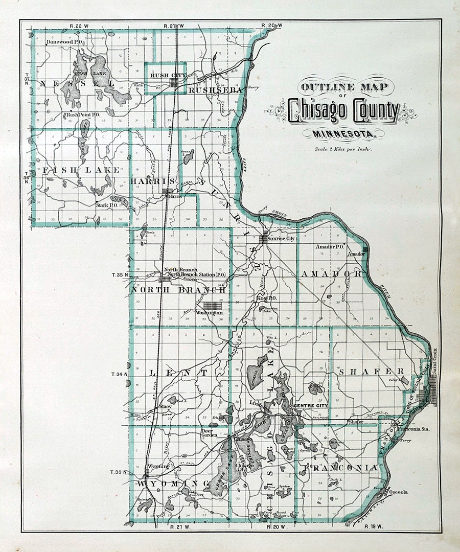 Chisago County Plat Map 1888 Map Of Chisago County Minnesota | Etsy India