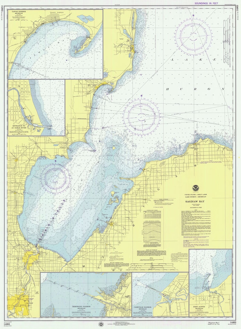 1975 Nautical Map of Saginaw Bay Lake Huron - Etsy