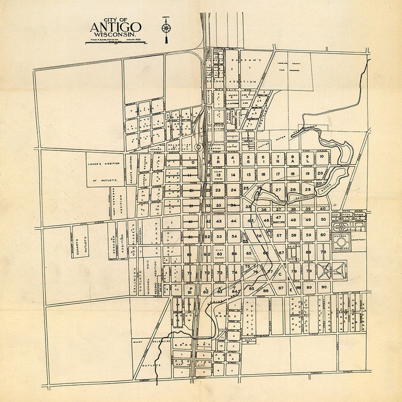 1926 City Map of Antigo Wisconsin Etsy