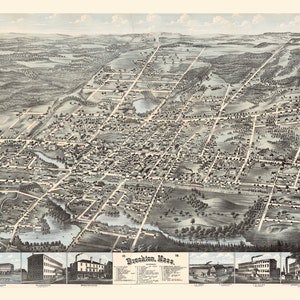 1878 Panorama-Karte von Brockton Massachusetts