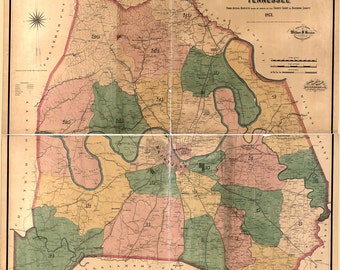 1871 Map of Davidson County Tennessee Nashville