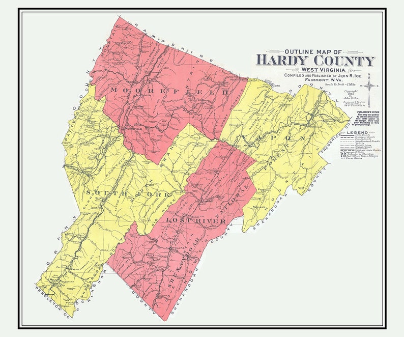 1925 Map of Hardy County West Virginia Etsy