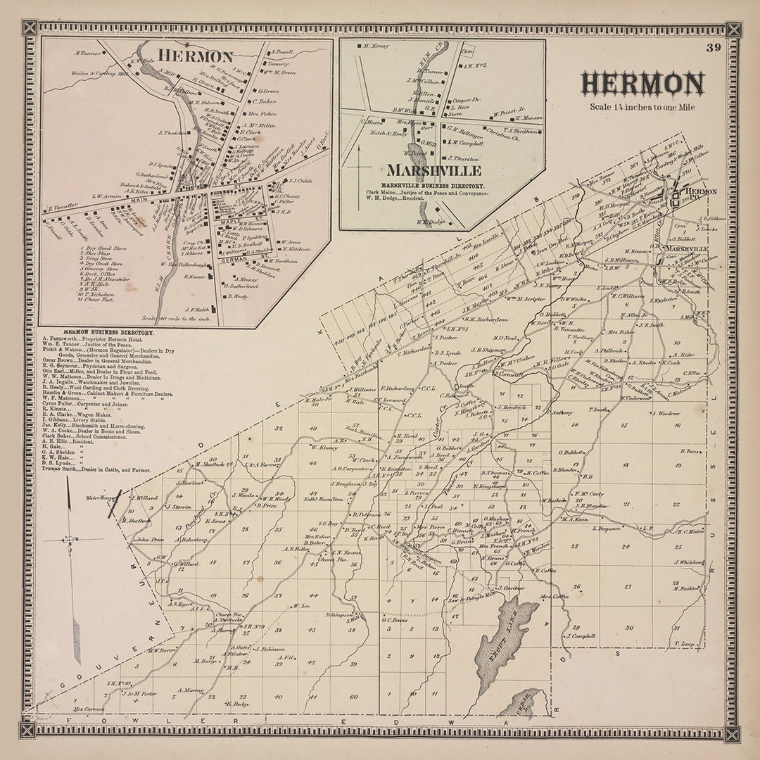 1865 Map of Hermon Township Saint Lawrence County New York Etsy