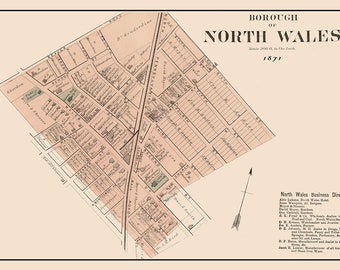 1871 Map of North Wales Montgomery County Pennsylvania