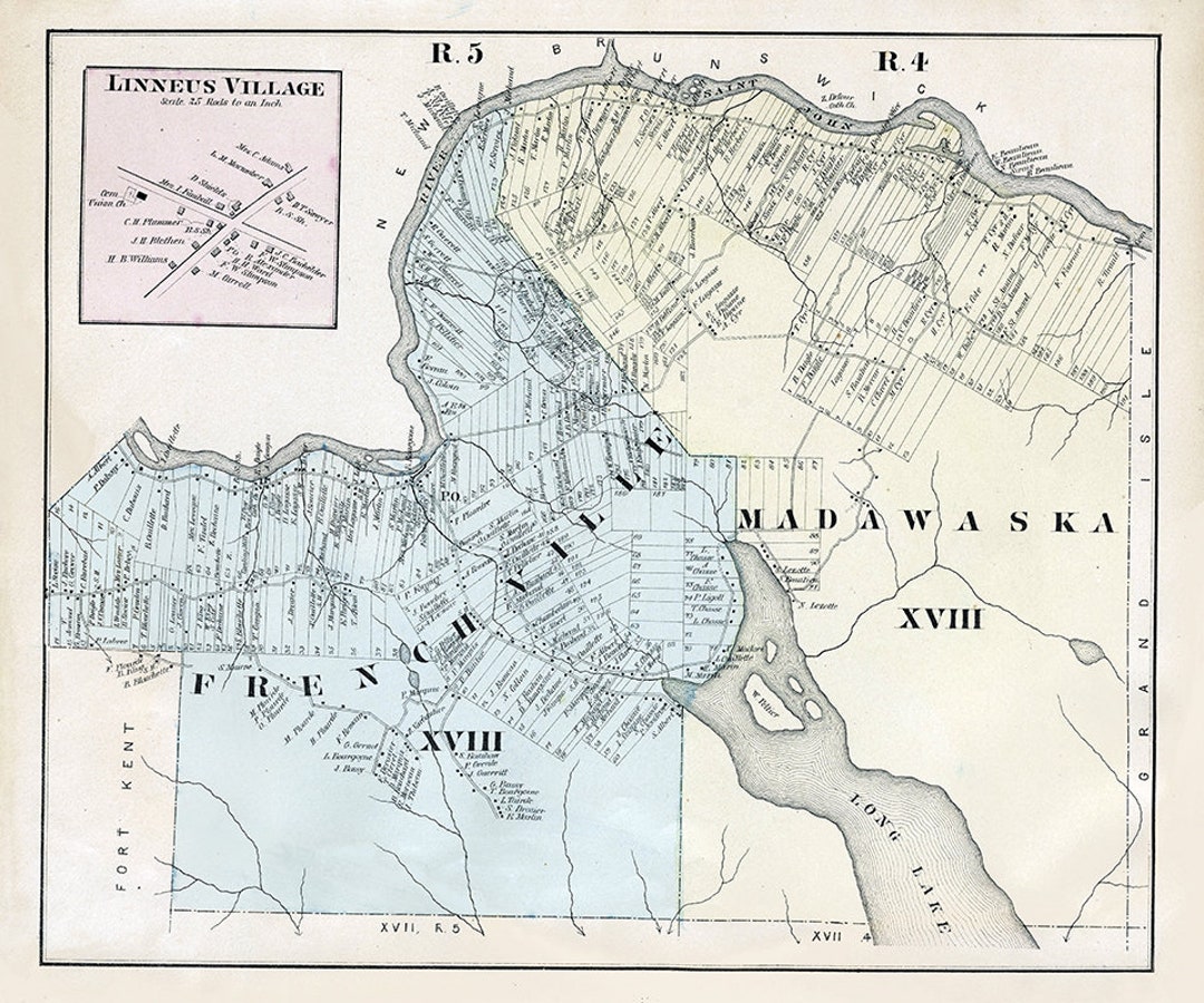 1877 Map of Madawaska Cumberland County Maine Etsy