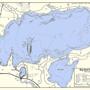1974 Map of Big Saint Germain Lake Vilas County Wisconsin