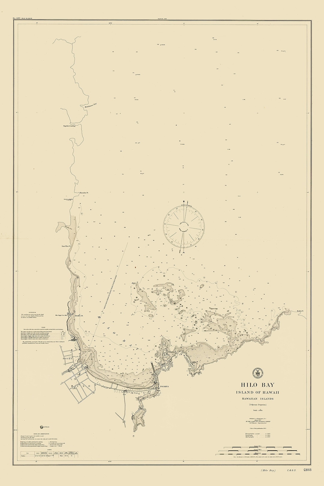 1904 Nautical Chart of Hilo Bay Island of Hawaii Etsy