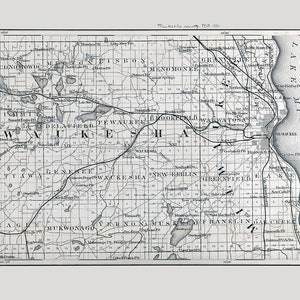 1880 Map of Milwaukee County and Waukesha County Wisconsin