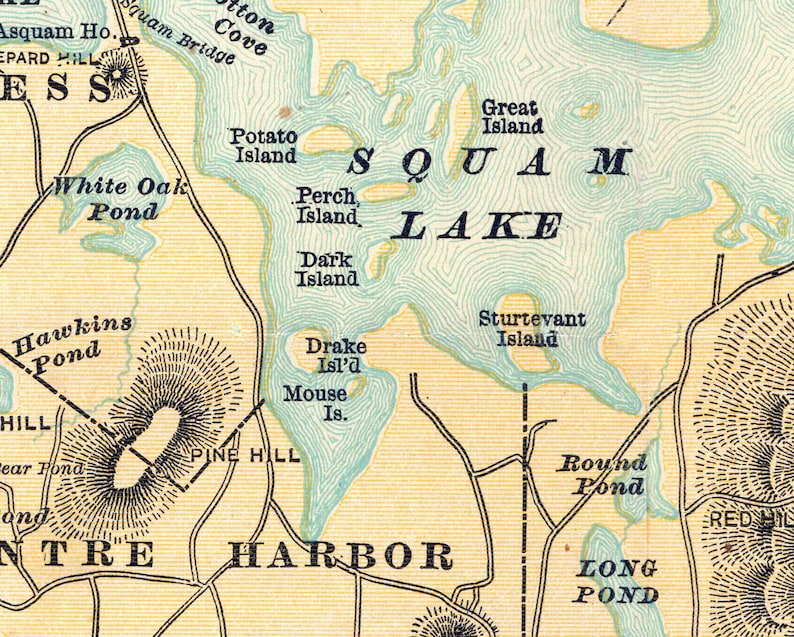 1890 Map of Lake Winnepesaukee New Hampshire and Vicinity