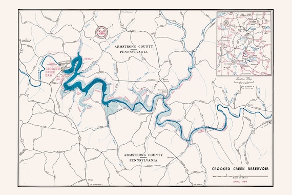 Crooked Creek Lake Map 1959 Map Of Crooked Creek Lake Pennsylvania | Etsy