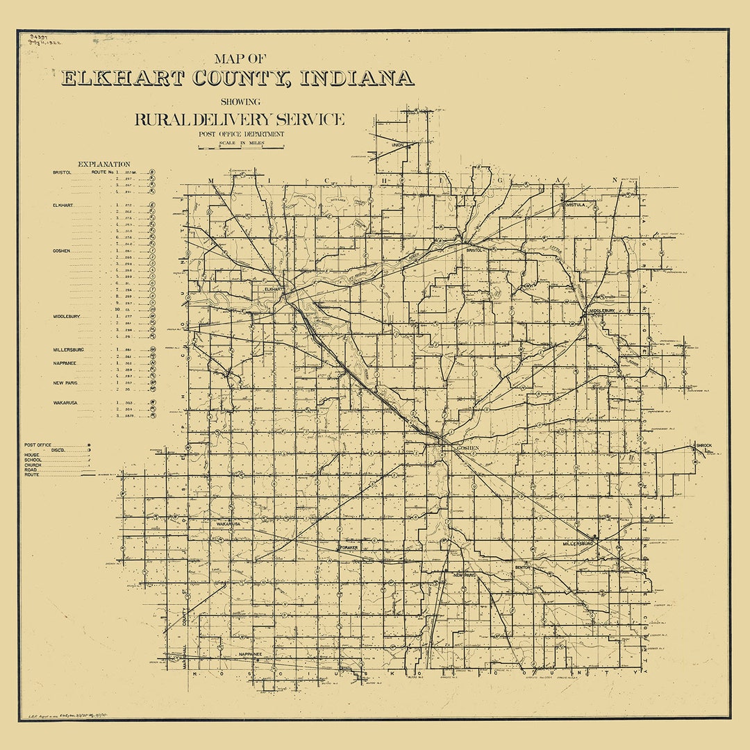 1909 Map of Elkhart County Indiana Etsy