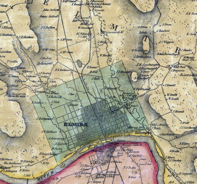 1853 Map of Chemung County NY From Actual Surveys Elmira Etsy