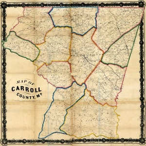 Carte du comté de Carroll, Maryland, 1863 avec les noms des propriétaires