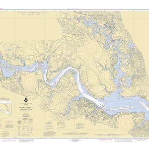 Carta Náutica de 2001 de James River Virginia Jamestown Island até Jordan Point