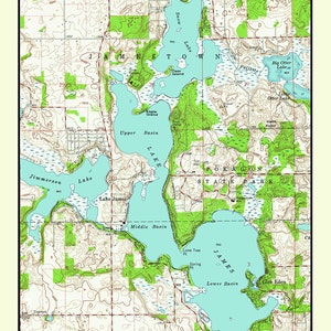 1960 Mapa del condado de Lake James Steuben Indiana