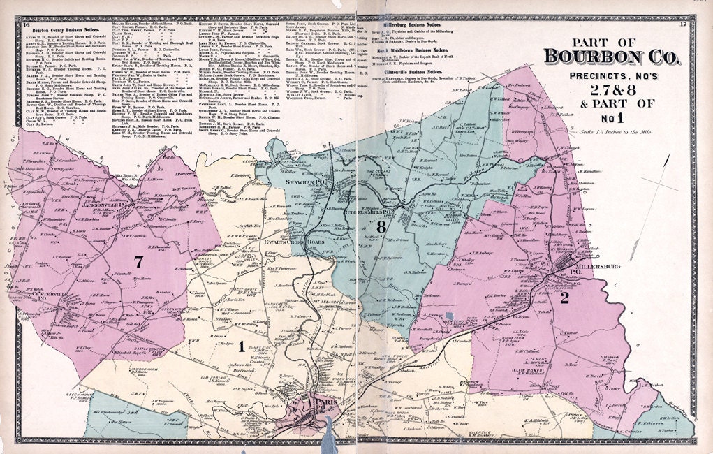 1877 Mapa del condado de Bourbon Kentucky 2 Conjunto de mapas Etsy España