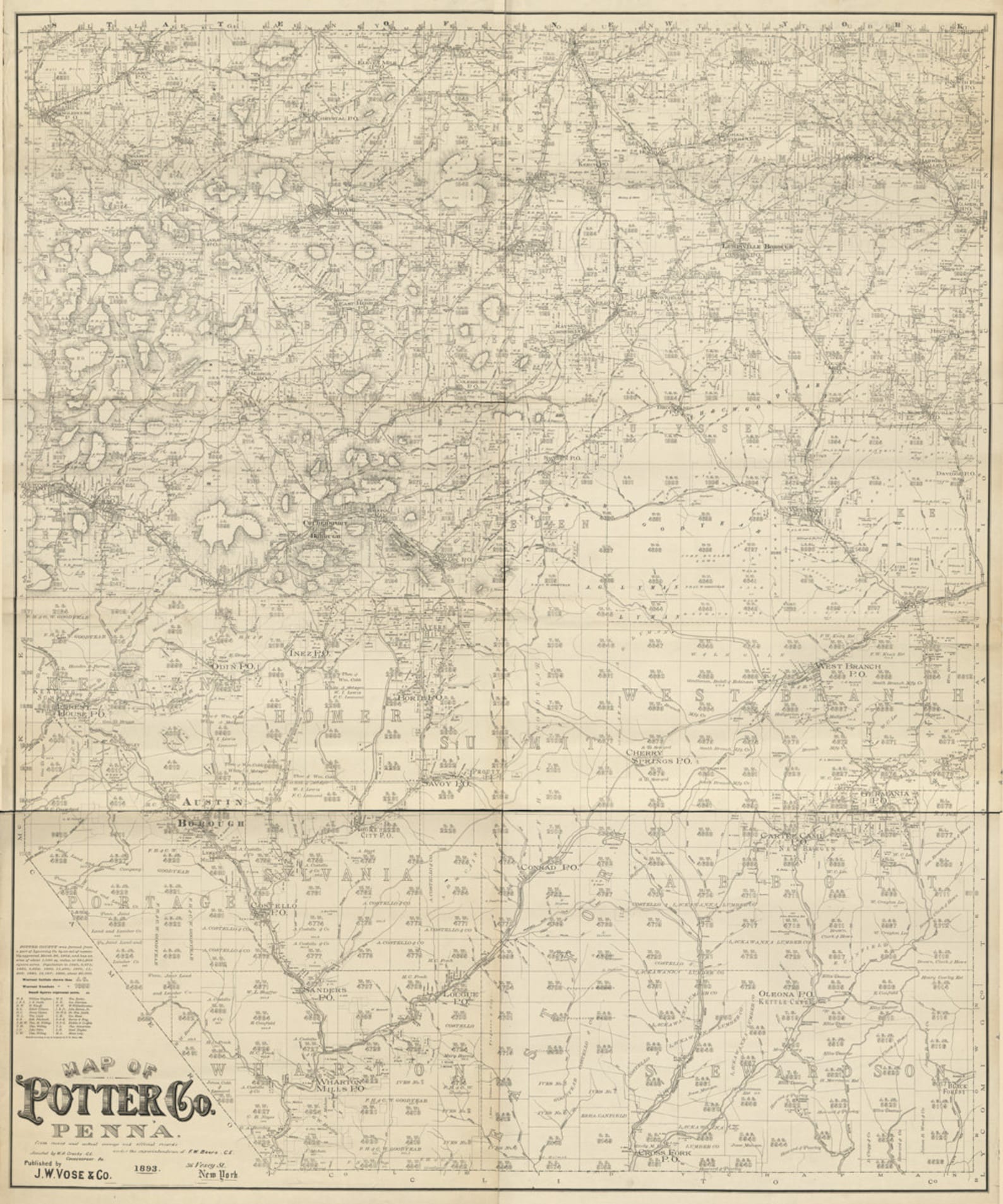 1893 Farm Line Map of Potter County Pa From Actual Surveys Etsy