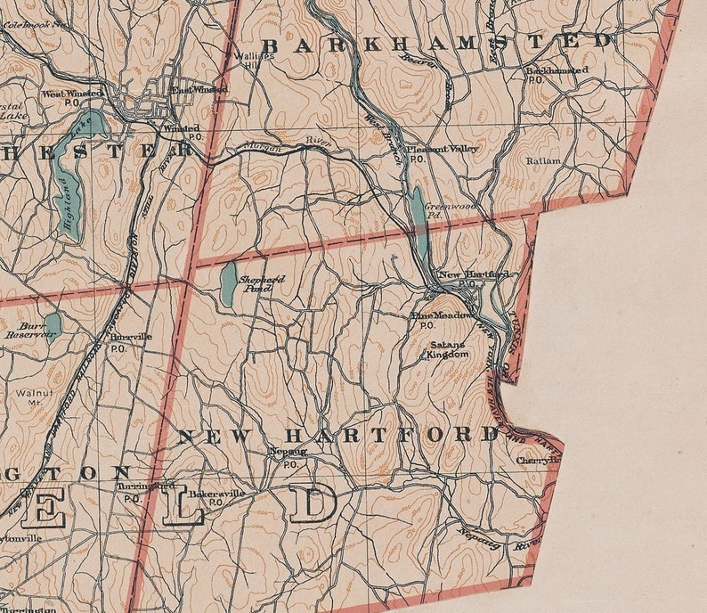 1893 Map of Litchfield County Connecticut Etsy