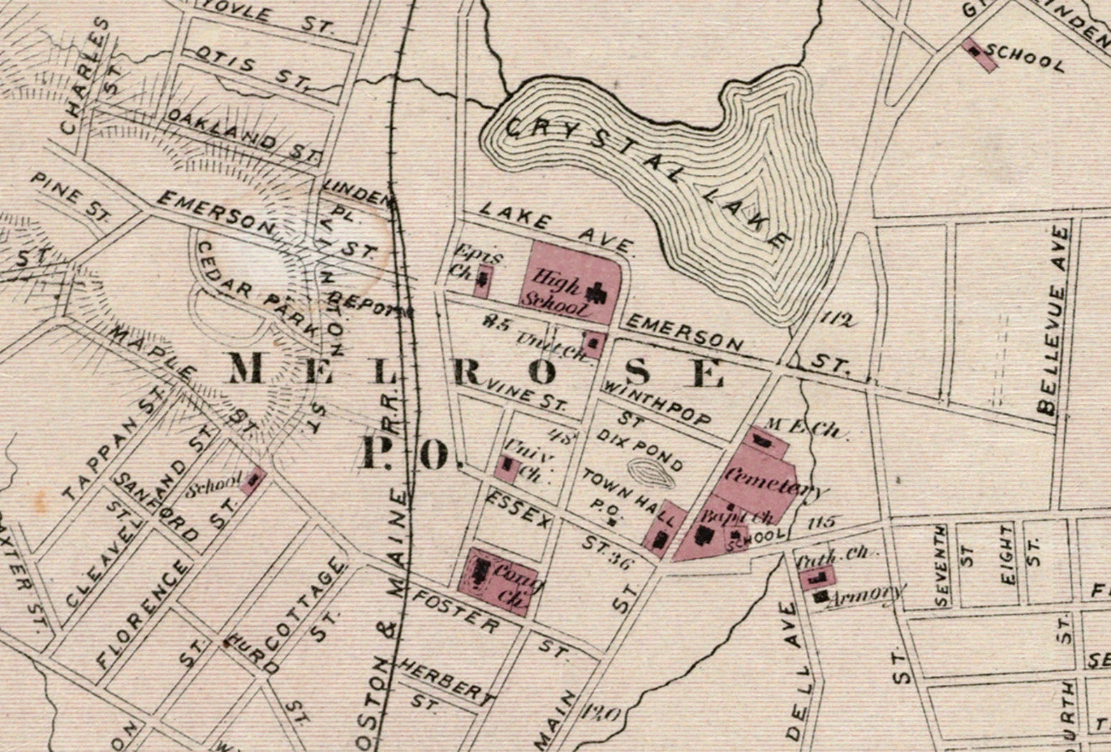 1874 Map of Melrose Middlesex County Massachusetts Etsy