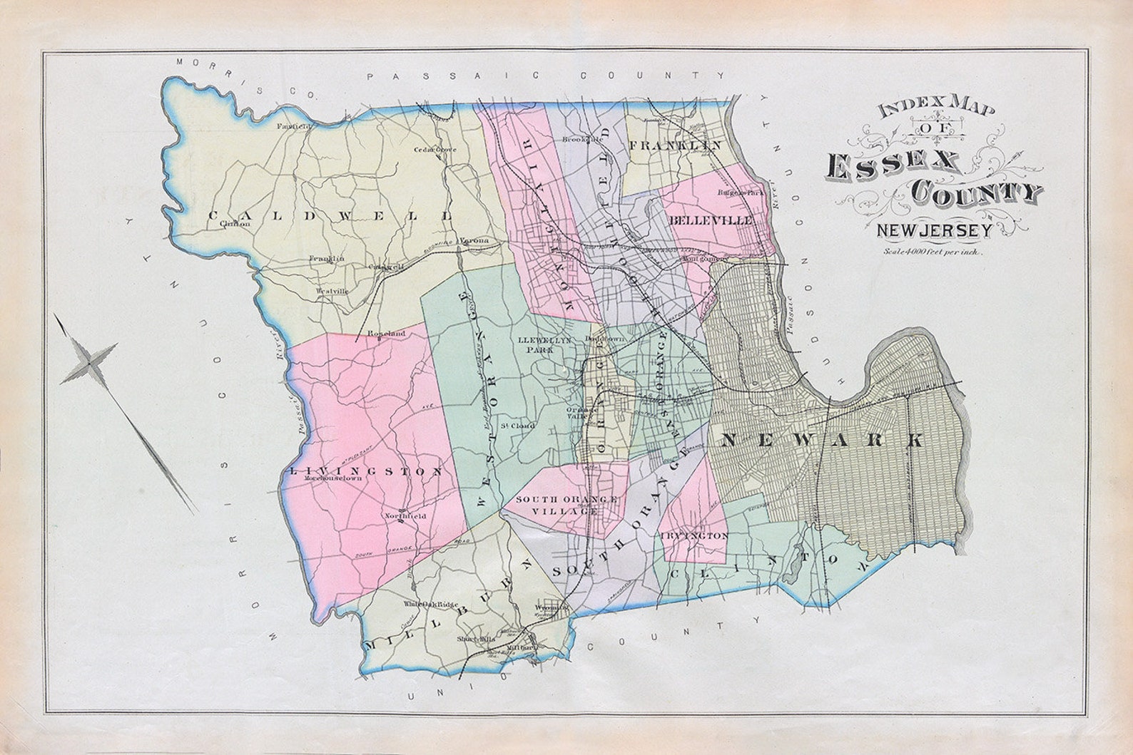 1881 Map of Essex County New Jersey Etsy