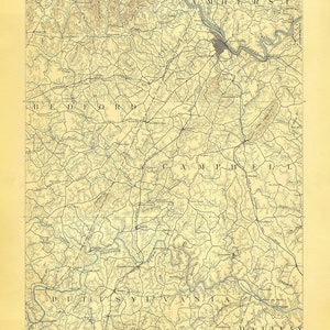 Mapa topográfico de 1892 del cuadrilátero de Lynchburg Virginia