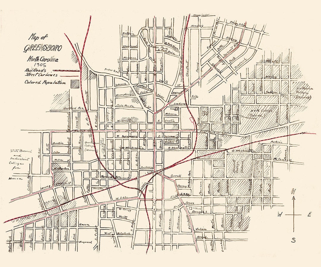 1905 Town Map of Greensboro North Carolina Etsy
