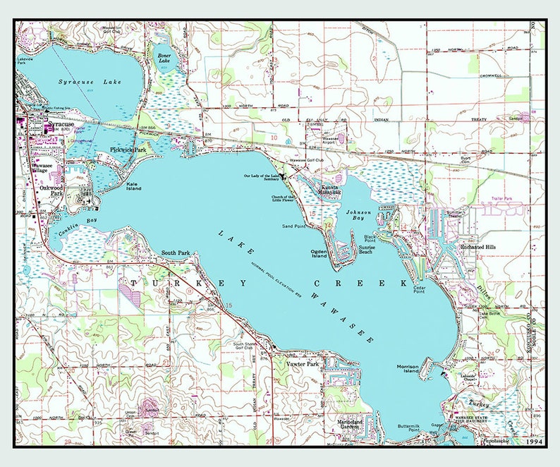 1994 Map of Lake Wawasee Kosciusko County Indiana Etsy