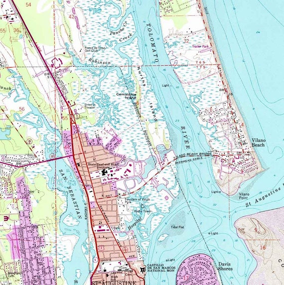 St Augustine City Limits Map 1956 Topo Map Of Saint Augustine Florida Vilano Beach | Etsy