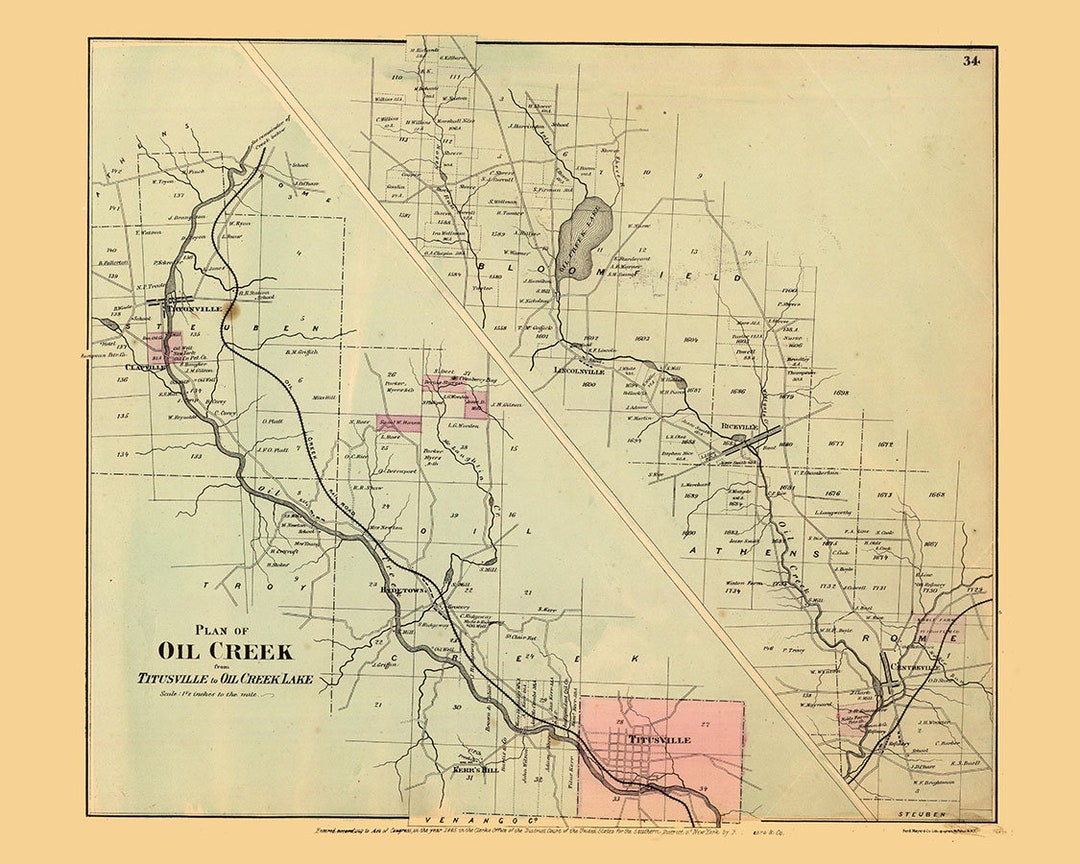1865 Map of Oil Creek Venango County Pennsylvania Oil Region Etsy
