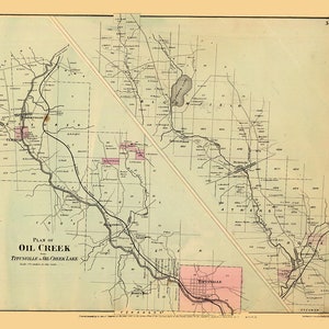1865-Karte der Ölregion Oil Creek Venango County in Pennsylvania