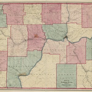 1865 Farm Line Karte von Warren County PA Öl & Gas Region Youngsville Pittsfield