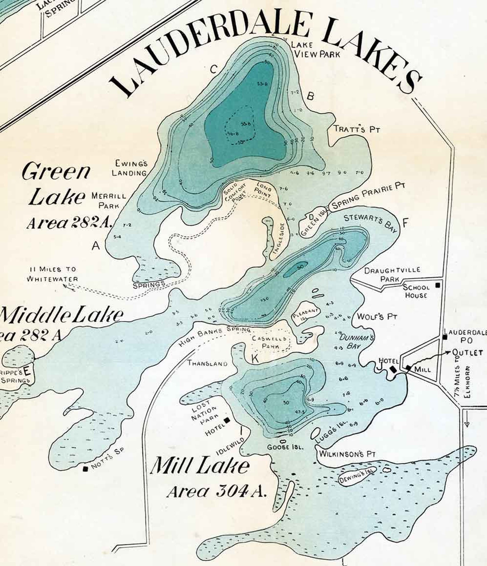 1898 Map of Delavan and Lauderdale Lakes Walworth County Etsy