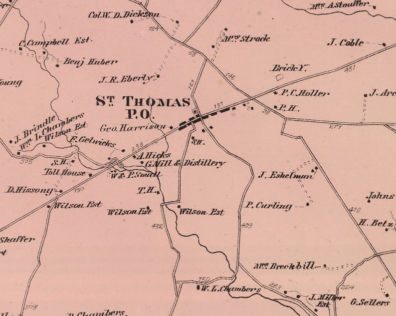 1868 Map of St Thomas Township Franklin County Pennsylvania Etsy