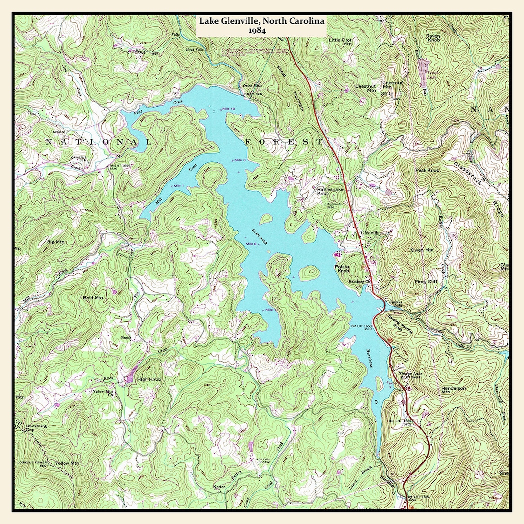 1984 Map of Lake Glenville North Carolina Etsy