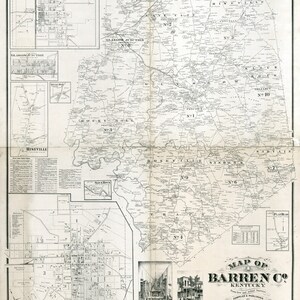1879 Map of Barren county Kentucky Glasgow