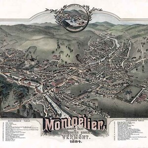 1884 Panorama-Karte von Montpelier Washington County Vermont