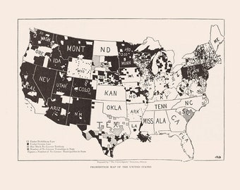 1910 Map of Prohibition Areas of the United States