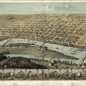 1867 Panorama-Karte von Saginaw City MI