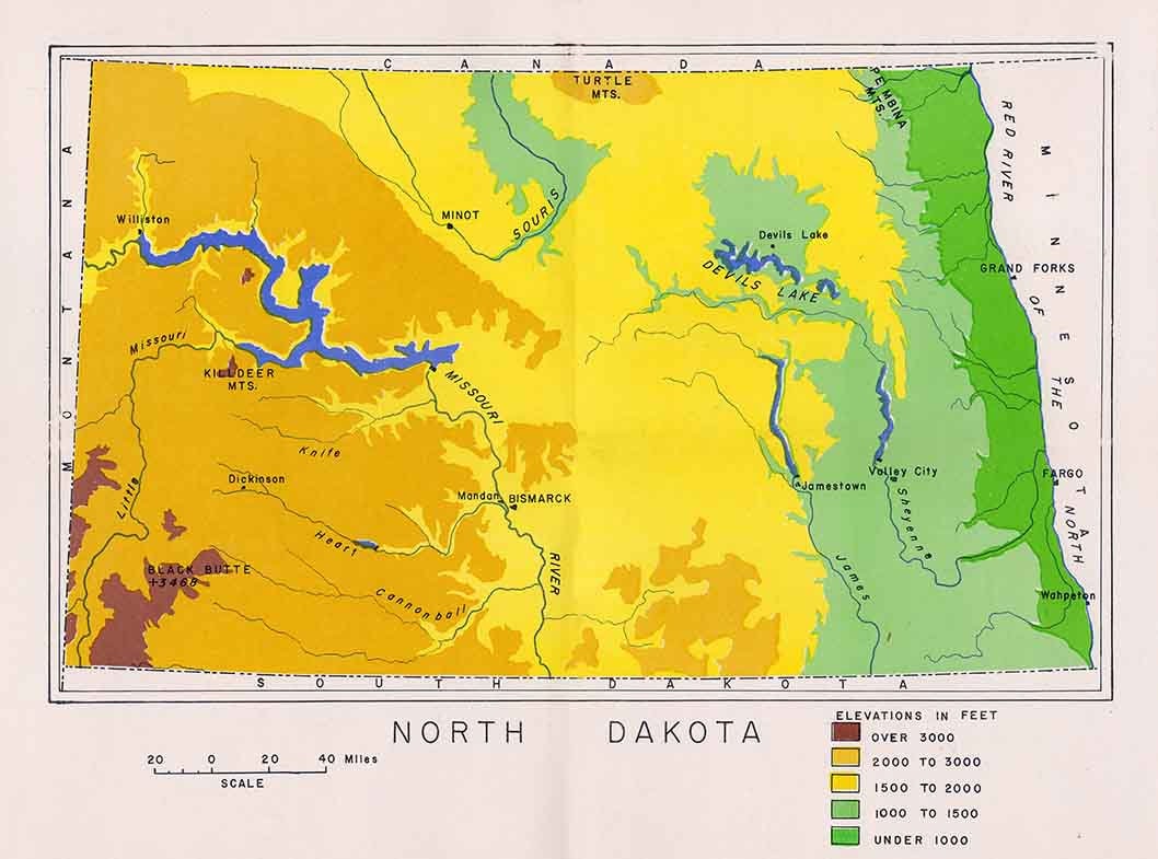 North Dakota Elevation Map Chart Etsy
