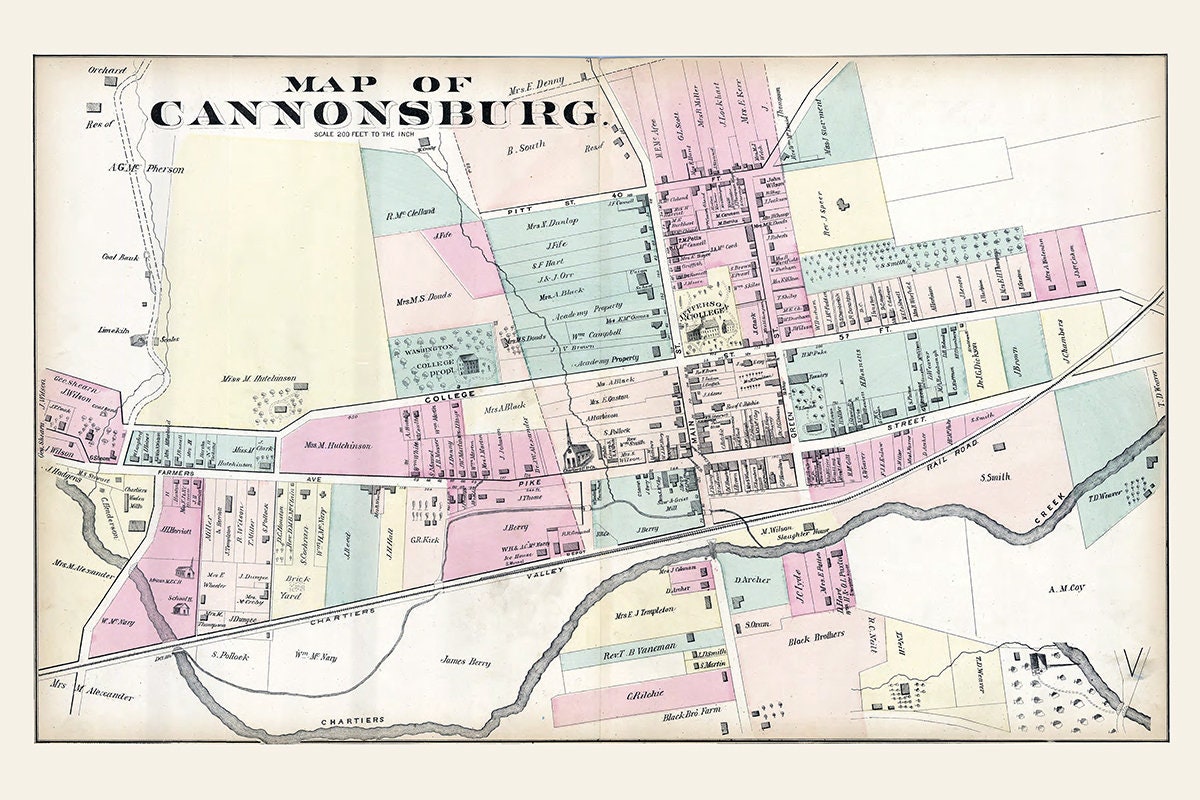 1876 Map of Canonsburg Washington County Pa Etsy